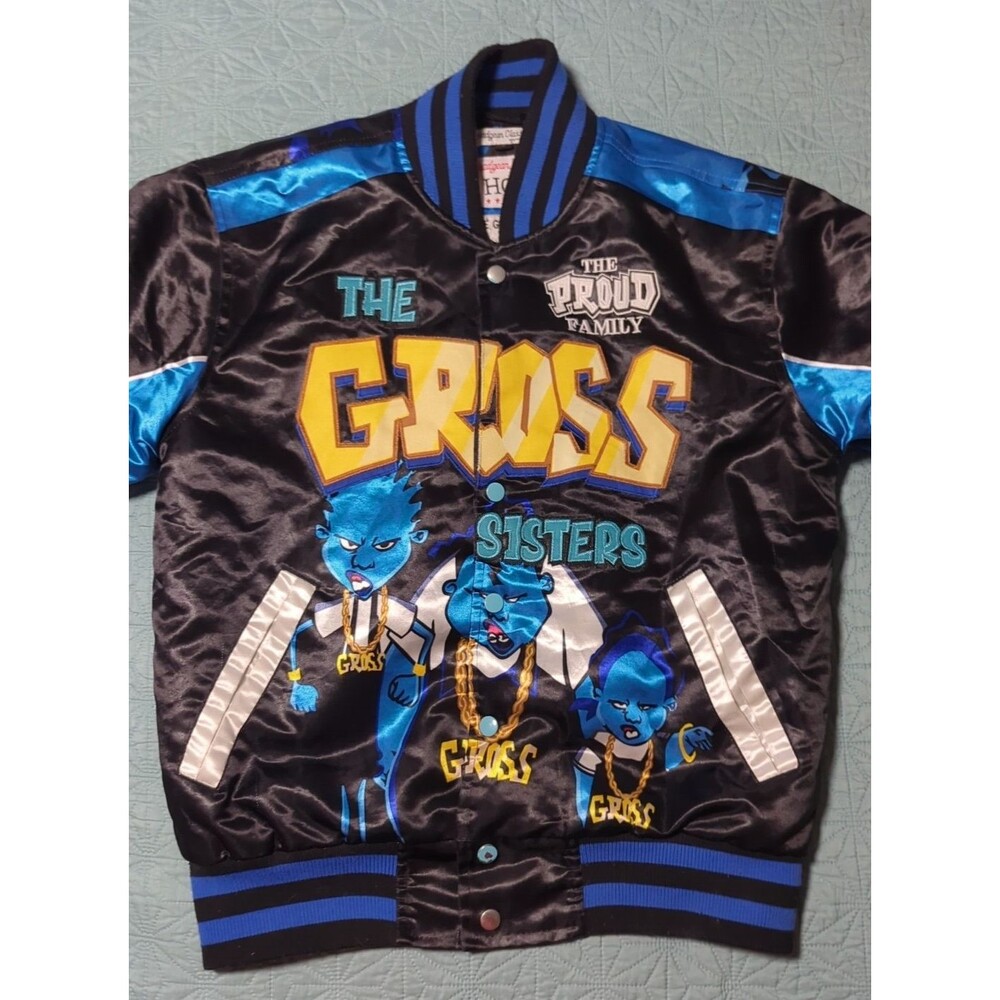 HGC The Gross Sisters 2001 Black Blue Satin Bomber Jacket Proud Family Sz S - Picture 2 of 9